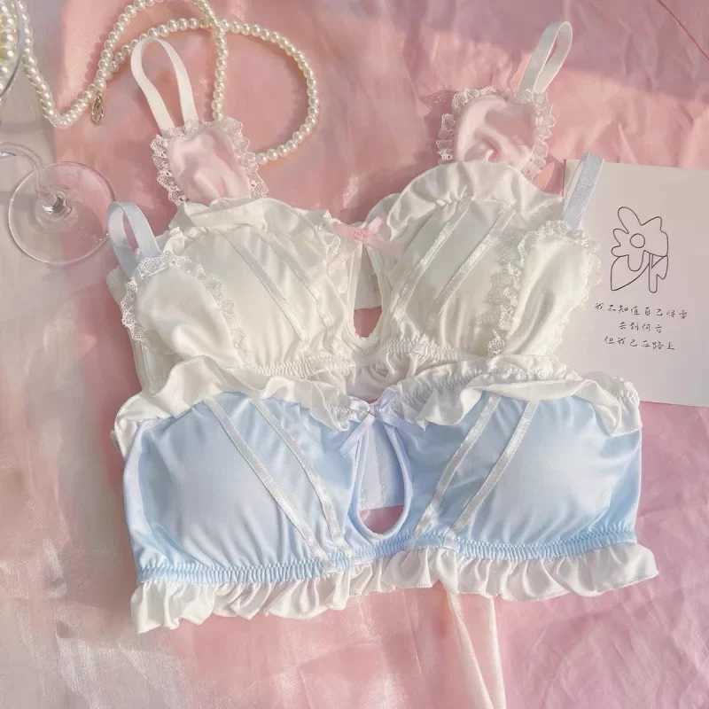 Japanese Cute Girl Lace Bra Set Hollow Sexy Sweet Rimless Underwear Bras for WomenXJ250301