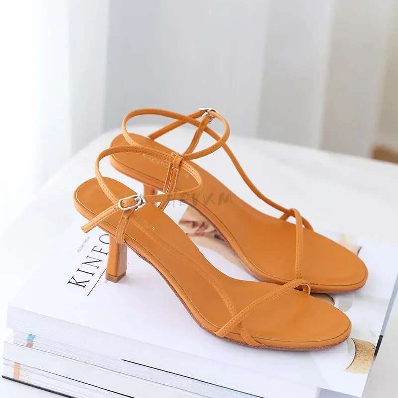 Low Sandals Summer Woman Leather Suit Female Beige Womens Shoes High Heels Low-heeled Black Comfort New Stiletto Girls -heeled