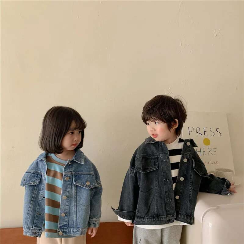 Ddmyshoesvip Spring Fall Boys And Girls Casual All Match Denim Jackets Years Kids Turn Down Collar Long Sleeve Coat Children Loose Tops