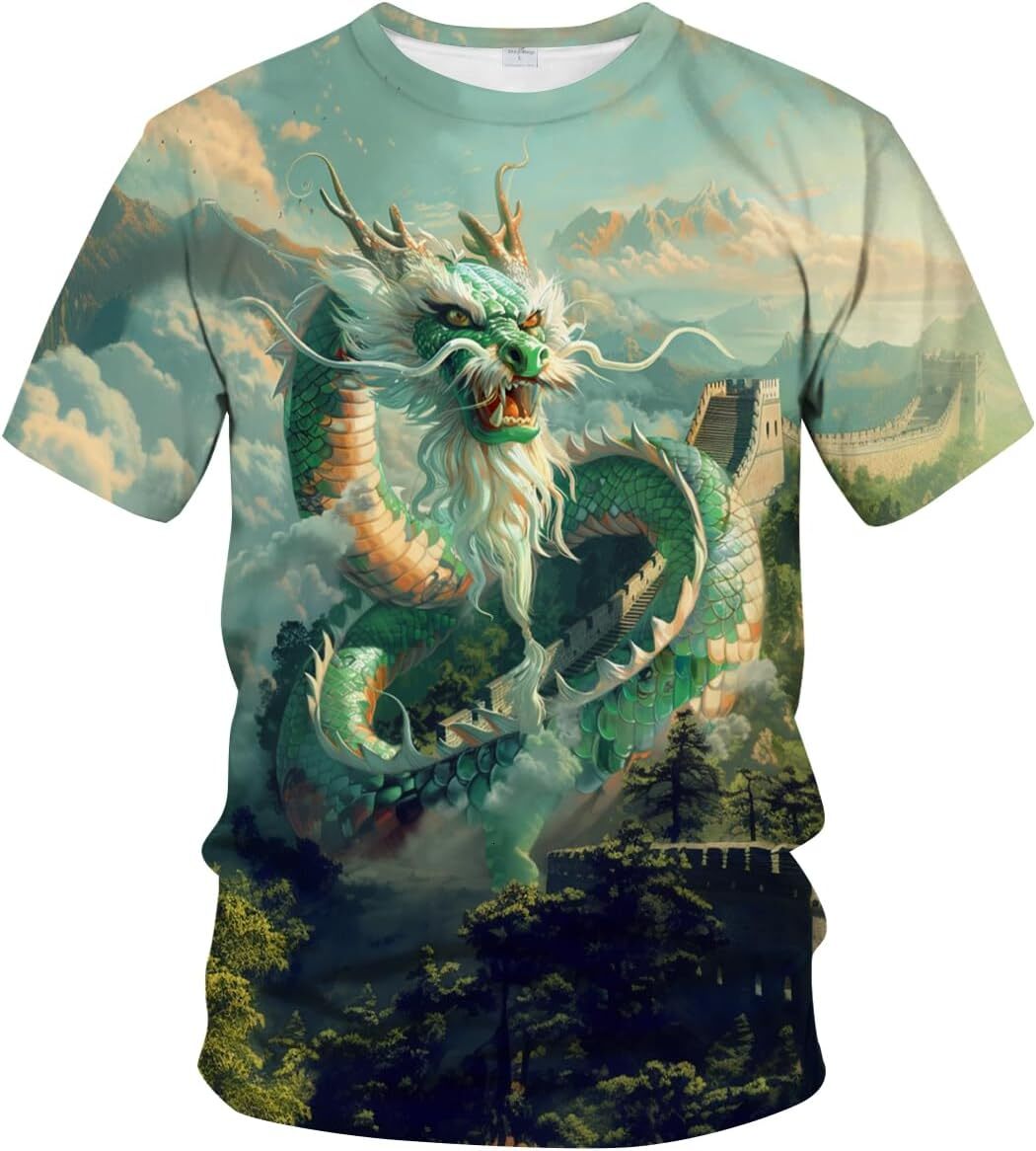 Mens T shirt Traditional Chinese Dragon T-Shirt Funny Anime Graphic Tee Shirt tee Casual tops summer clothes cool green