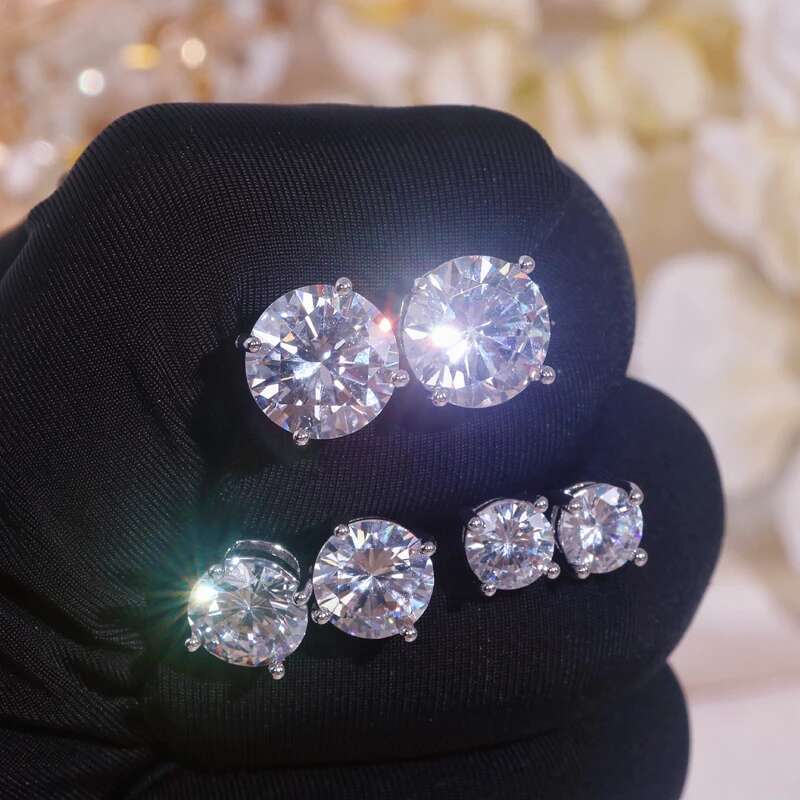 6/8/10mm Classic Sier Color Round White Zircon Stone Stud for Women Men Wedding Party Earrings Birthday Jewelry Gifts