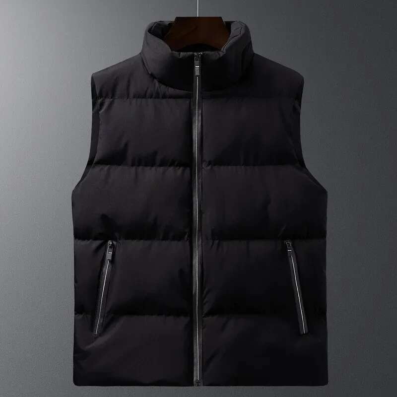 Thickened Fashionable Men's Cotton-Padded Jacket Vest2021Winter New Stand Collar Plus Size Casual Regular Feather Coat
