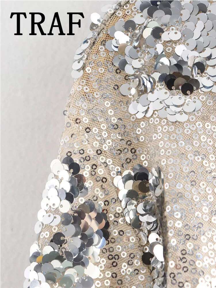 TRAF Ral Sequins Embellished Shirt Casual Elegant Loose 2024 New Fashion Women Shirts Blouses Top