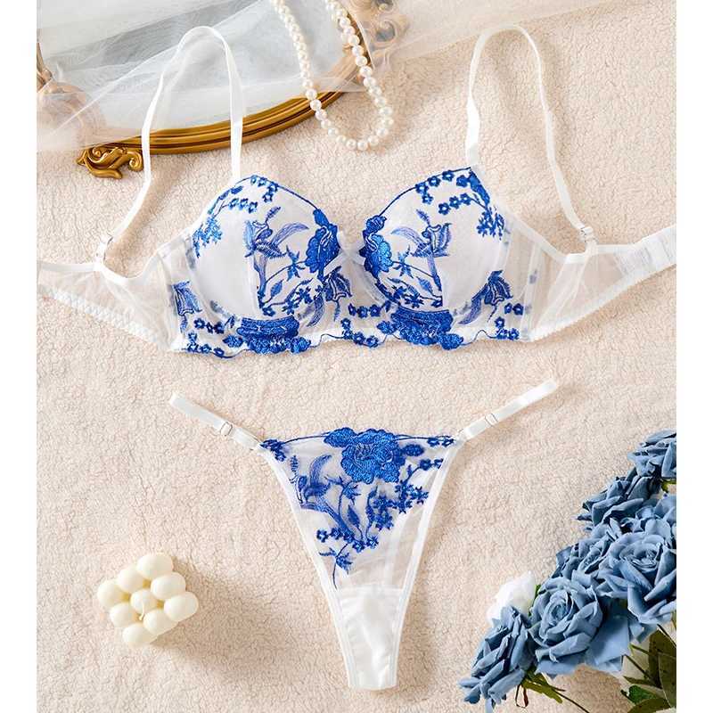 Womens Lingerie Ultra Sexy 2 Pieces Bra and Panties Sets Delicate Tulle Embroidery Fancy Underwear Intimate Transparent LingerieXJ250301