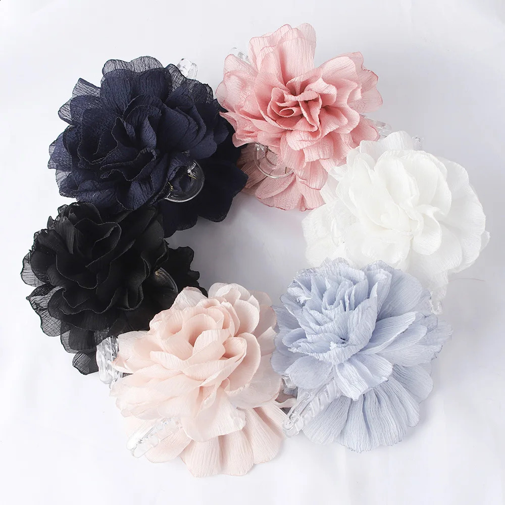 Fabric large flower hair clip womens soft chiffon tail holder bucket fashion 250218