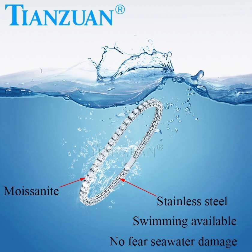 Stainless Steel Tennis 3mm Round cut Moissanite Hip Hop Trendy Jewelry Wedding Party Bracelet For Women Men