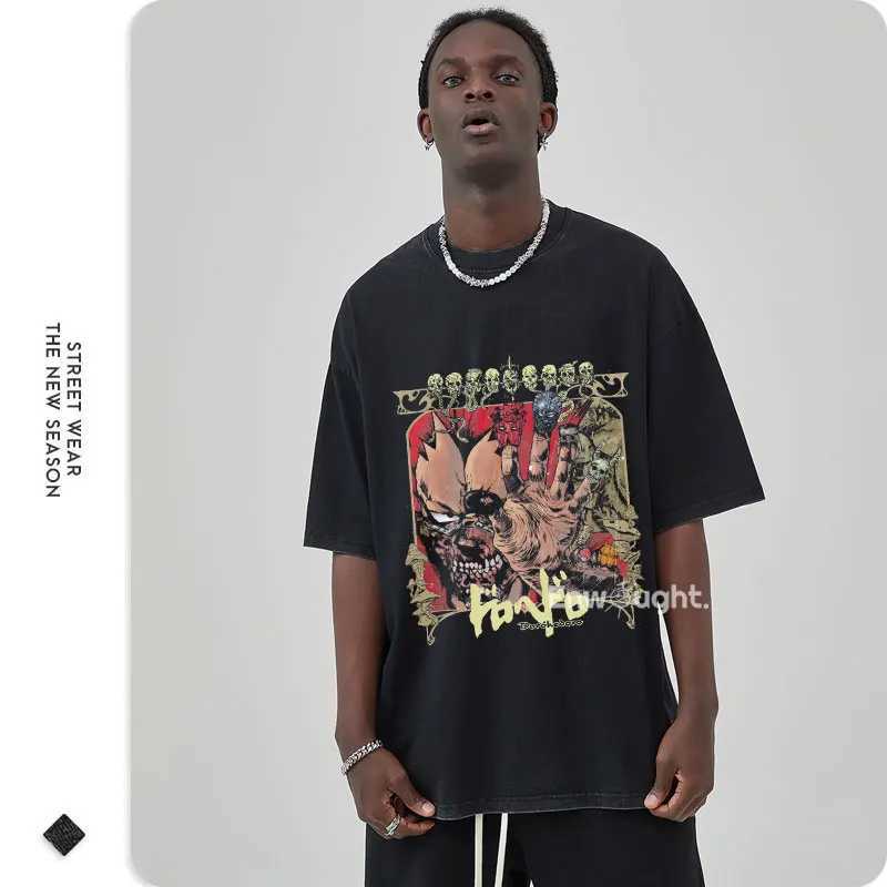 Men's T-Shirts Anime Dorohedoro T-shirt Manga Caiman Extra Large Retro Washed T-shirt Street Clothing Retro DTG Printed Top T-shirt Mens 100% Cot