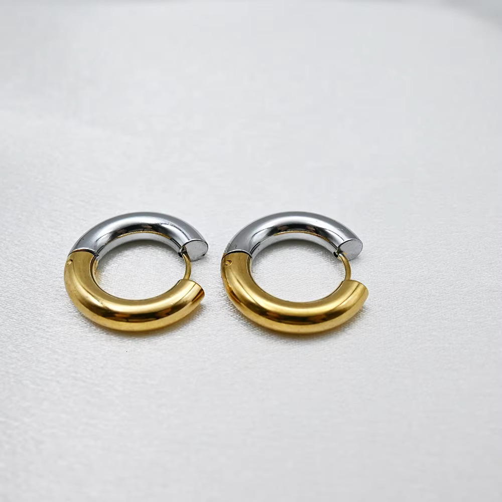 Simple Chunky Hoop Earring for Women Non Fade Minimalist Gold Plating Two Colors Stainless Steel Jewelry Earrings