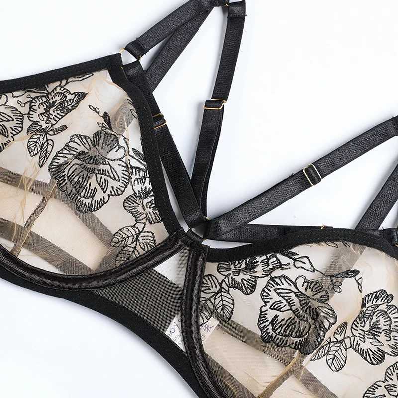Miflame-Fashion lace embroidery lace stitching cross sexy lingerie setXJ250301