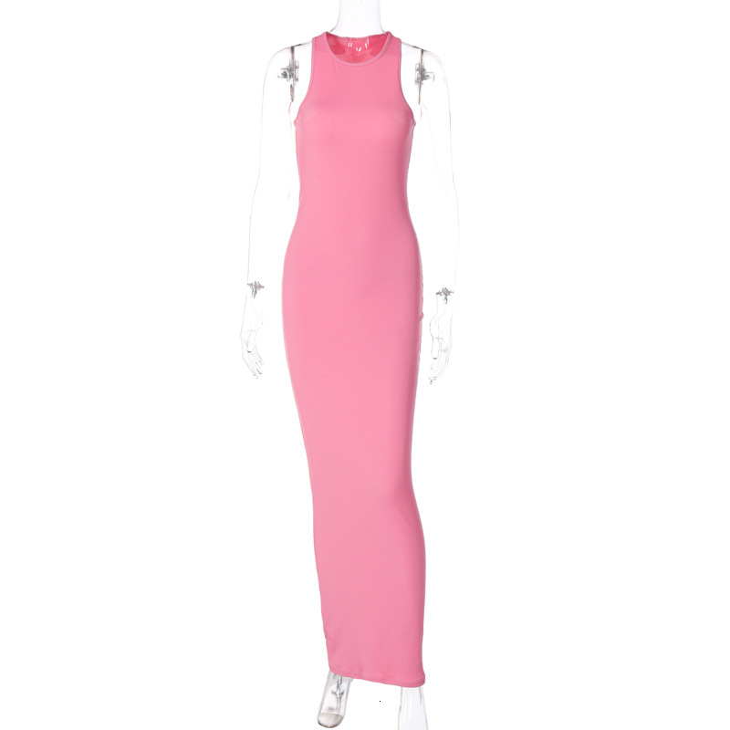 Women's 2023 Spring New Fashion Solid Sleeveless Round Neck Slim Fit Dress