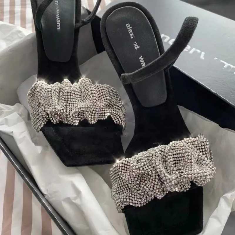 New Summer Fashion New Design PU High H Wens Shoes Square Toe 7 Hot Cm Non Slip Rhinestone Pumps Bling Wen Sandals Z250301