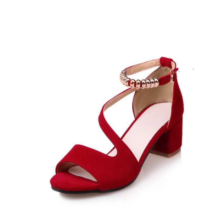 Hollow Fish Mouth Roman Thick Word with Beaded High Heels Summer Sexy Female Sandals