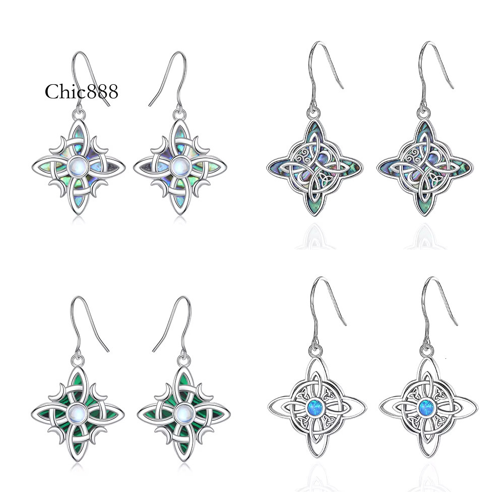 Merryshine Unique Sterg Sier Mother of Pearl Nudo De Bruja Plata Moonstone Witch Witches Knot Earrings for Women
