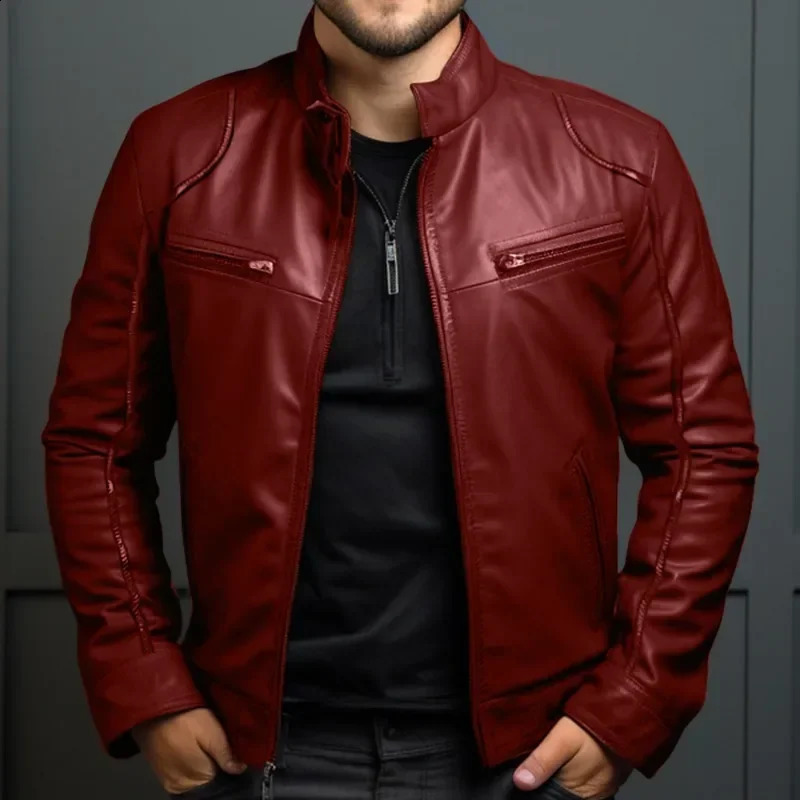 Spring Summer Mens Clothing Motorcycle Leather Jacket Teenagers Stand Collar Punk Coat Men 250225