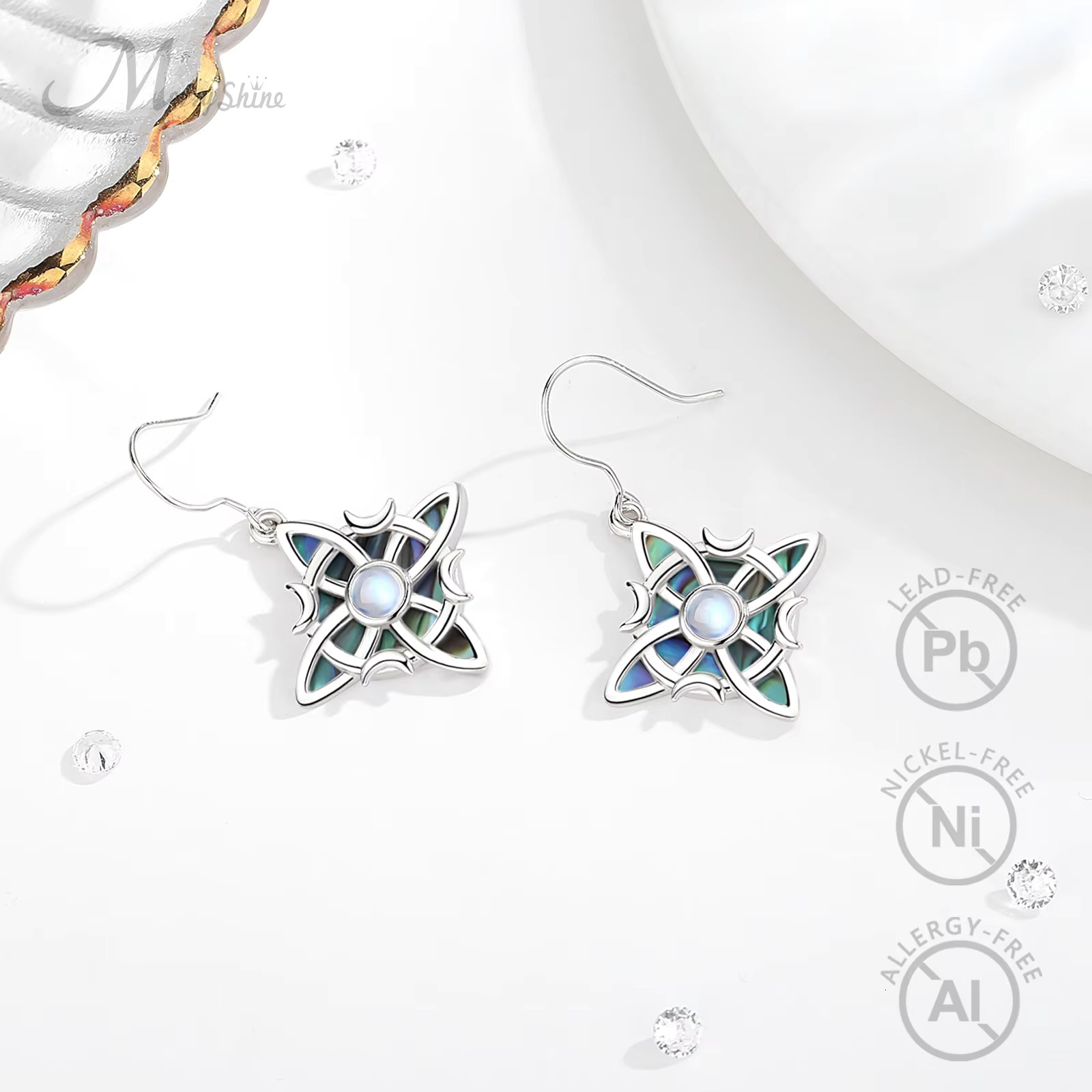 Merryshine Unique Sterg Sier Mother of Pearl Nudo De Bruja Plata Moonstone Witch Witches Knot Earrings for Women