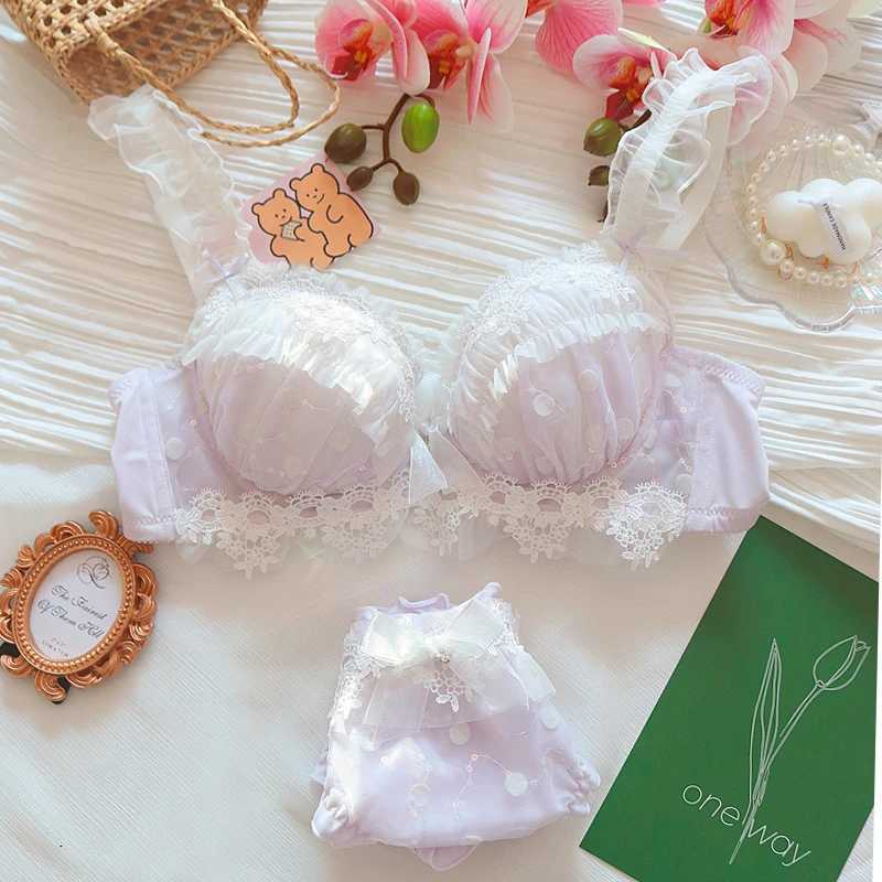Water-soluble lace underwear set sequins embroidery thin push up women lingerie with steel ring large size bra setsXJ250301