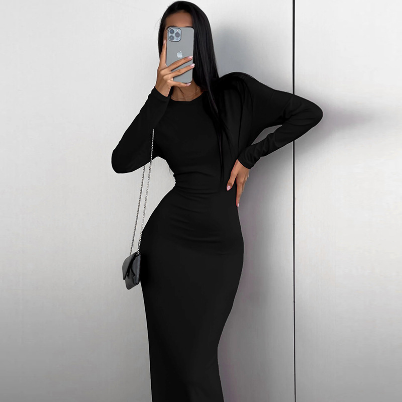 Women's 2023 Winter New Fashion Sexy Slim Fit Split Long Sleeve Dress