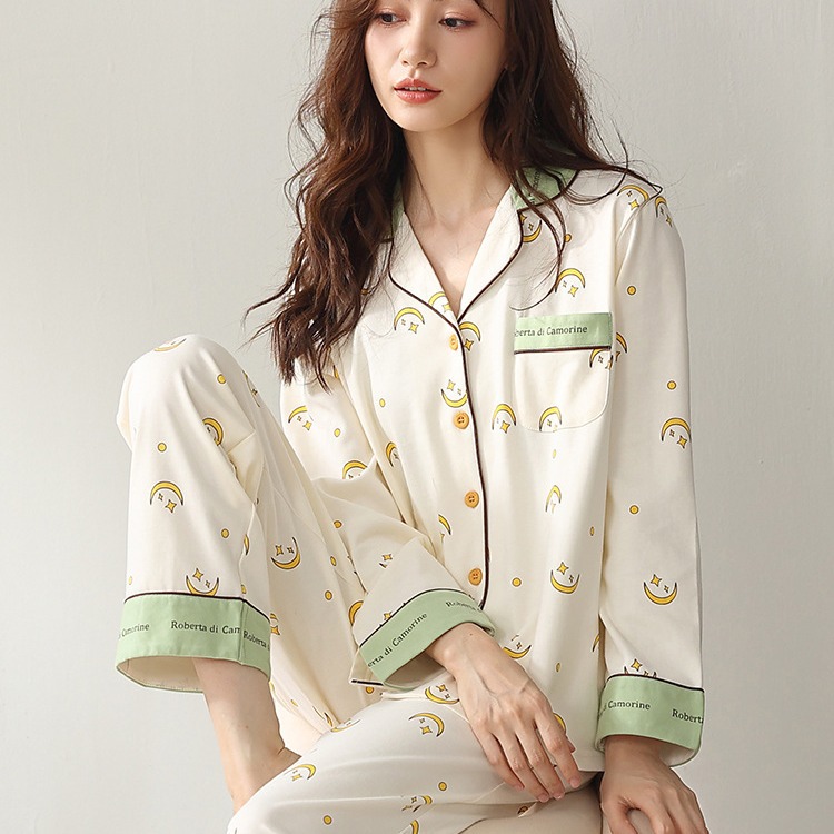 B735-Spring and summer ice silk pajamas for women, long sleeves and trousers with letters, big brand suits, real silk, small fragrance style