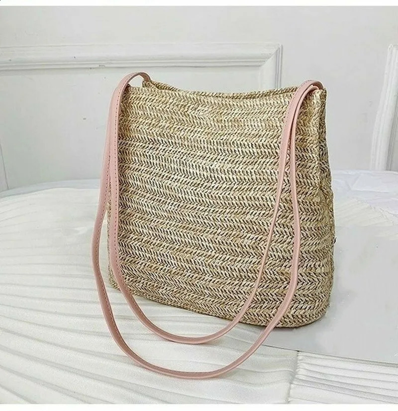 Womens Straw Woven Handbag Large Rattan Basket Beach Bag Summer Women Messenger Crossbody Bags Girls Small Beach Handbag 250228