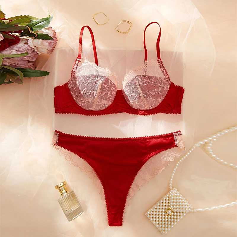 Lingerie Sexy Hot Lace Transparent Female Underwear Romantic Red Bra Sets Sexy Girl Intimate Outfits Push Up Ensemble LingerieXJ250301