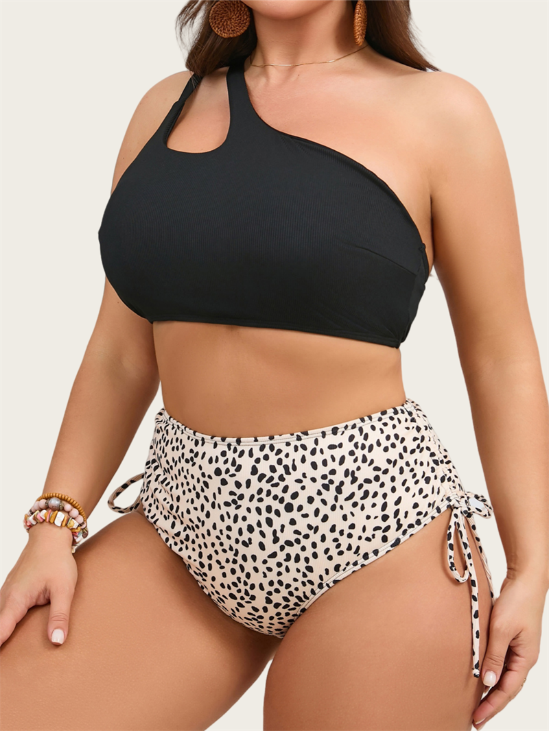 One Shoulder Cutout Bikini Set for Women High Waisted Bottom Swimsuit Two Piece Bathing Suit