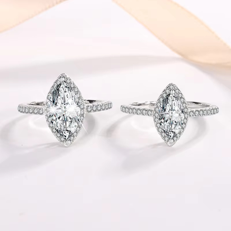 9 Hot Sale Sterg Sier Fine Jewelry 1CT 2CT Horse Eyes Moissanite Engagement Wedding Ring for Women 2024