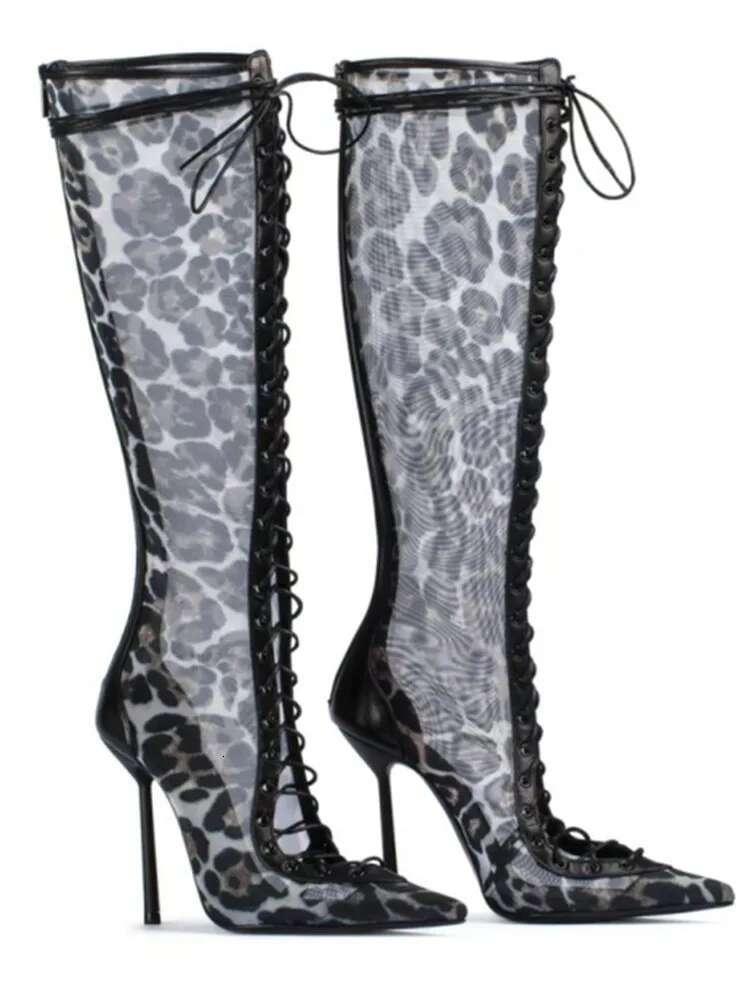 Spring/Summer New Lace Up Short Cool Side Zipper Banquet Slimming High Heels Sexy Knee Length Women's Boots