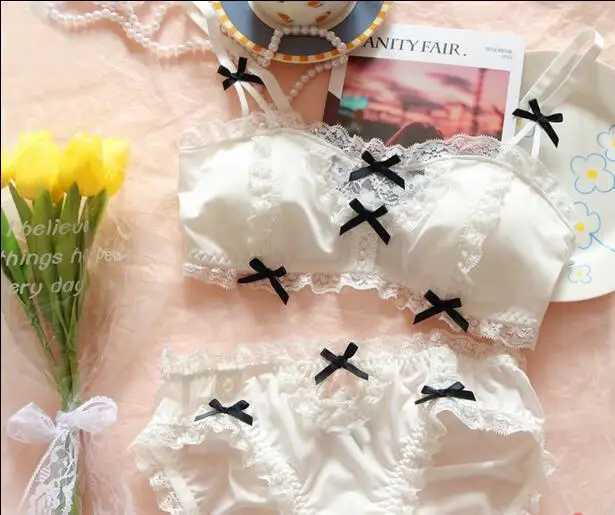 Lolita pure desire white cute my melody brassiere wind lolita maid lace underwear Japanese girl no steel ring bra and panty setXJ250301