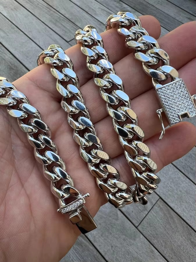 Custom Jewelry D VVS1 Bling Miami Iced Out Mossanite Cuban Link Chain 925 Silver Moissanite Hip Hop Necklace Cuban Chain