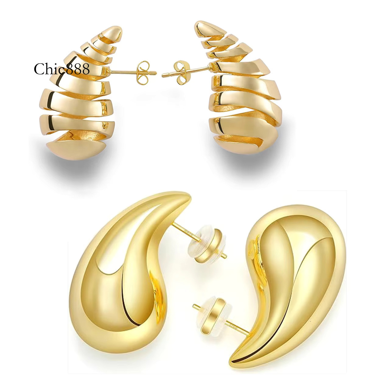 Fashion Big Large Tear Drop Stainless Steel Earrings Gold Plated Earring for Women Jewelry