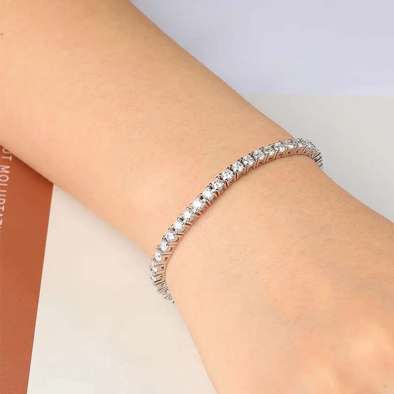 Smyoue 2-6.5mm Real Moissanite Tennis Bracelet for Women Christmas Gift Platinum Plated 100% Sterg Sier Wedding Jewelry