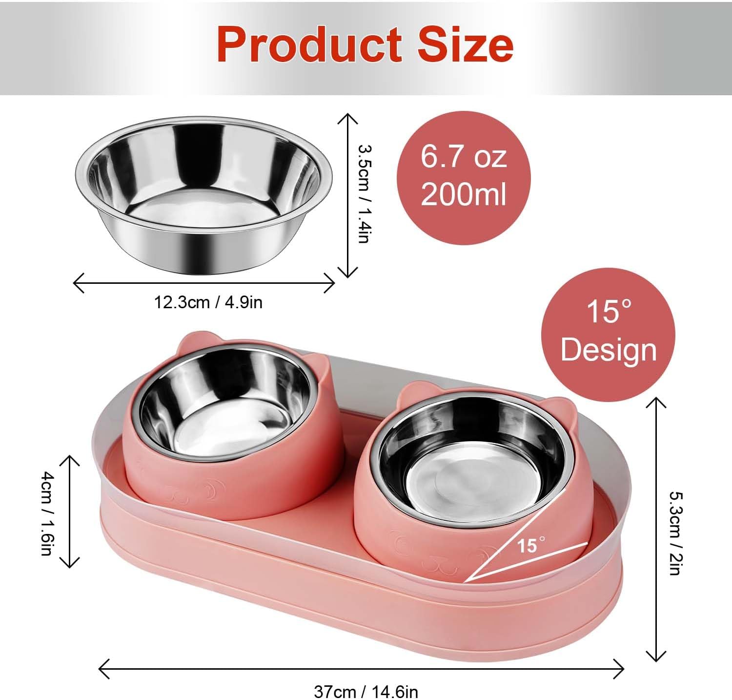 Elevated stainless steel cat bowl with bracket, inclined cat bowl anti-vomiting, cat food and water bowl set