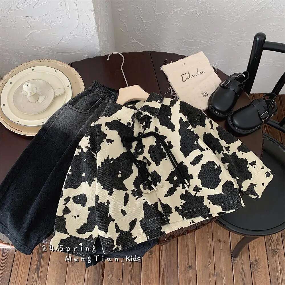 Ddmyshoesvip Spring Autumn Korean Children Boys Jackets Cotton Turn Down Collar Toddler Printed Spliced Baby Boy Outerwear Coat
