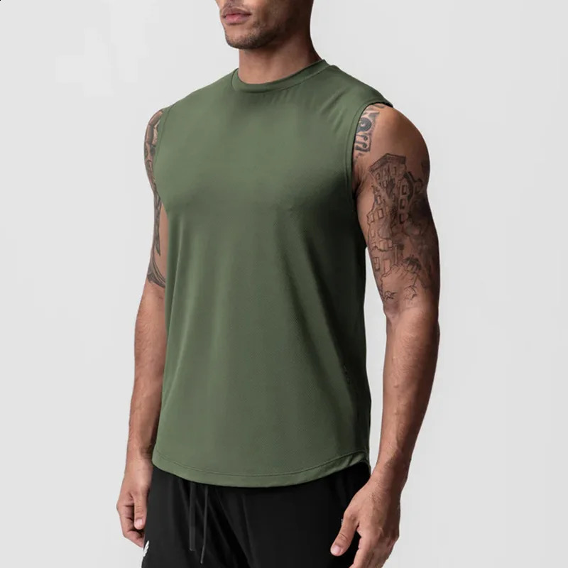 Summer Mens Casual Tank Tops Male Gym Fitness Sleeveless Shirts Quick Dry Singlets Sports Vest Bodybuilding Workouts Clothing 250225