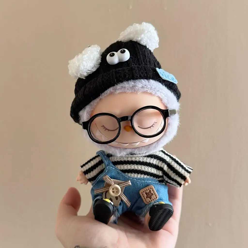 17cm Mini DollS Clothes Outfit Accessories For Korea Kpop Exo Labubu Idol V1 V2 Striped sweater overalls glasses hat Clothing W250301