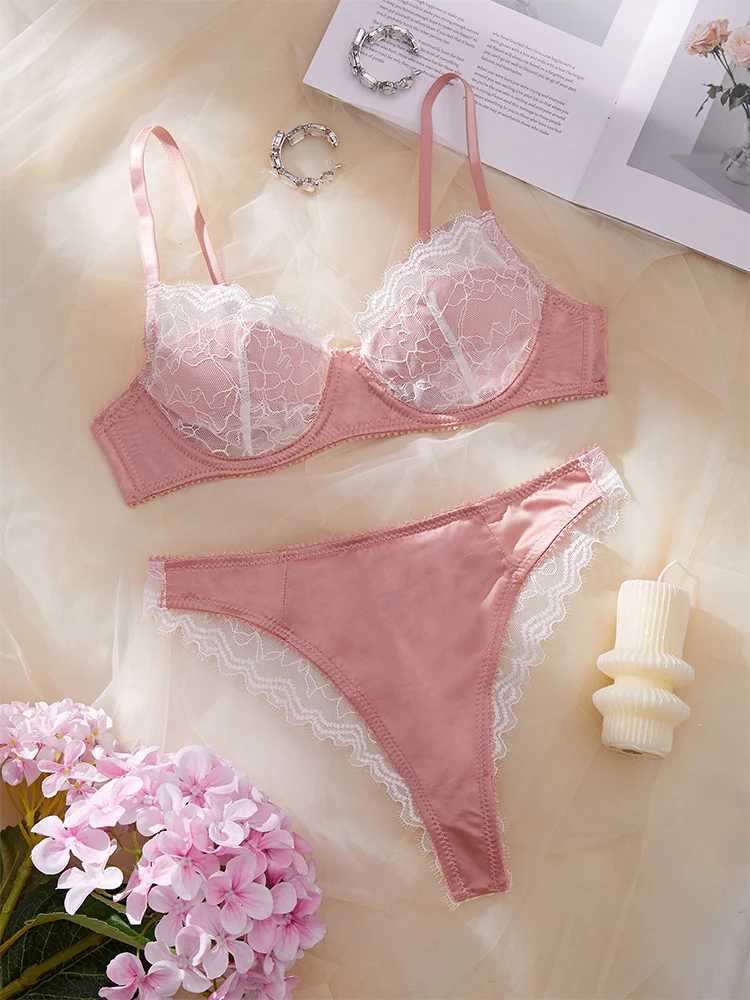 Womens Lingerie Sexy Ultra Thin Bra Set French Lace Splicing Underwear Youth Sexy Lingerie Intimate Pink Transparent LingerieXJ250301