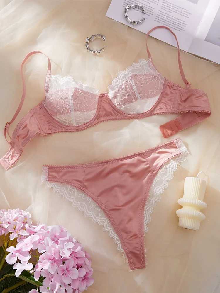 Womens Lingerie Sexy Ultra Thin Bra Set French Lace Splicing Underwear Youth Sexy Lingerie Intimate Pink Transparent LingerieXJ250301