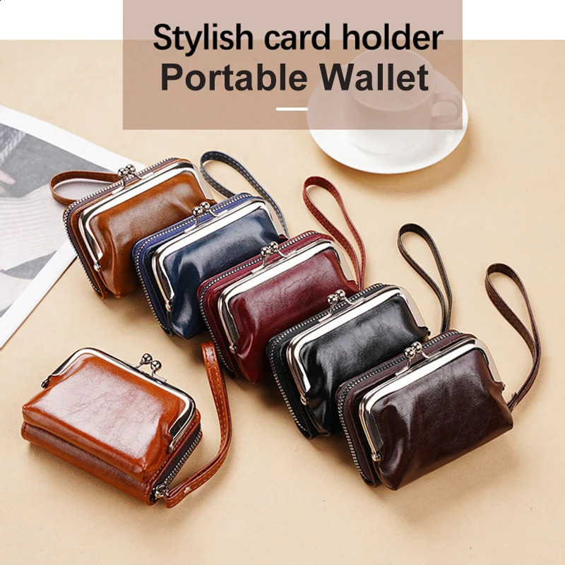 Womens Wallet Wrist Strap Short Retro Style Coin Change Storage Bag Portable Mini Card Holders Zipper Money Clip C03 250228