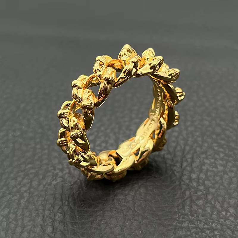 Wholesale Vintage Punk Hiphop Retro Style Cross Chain Ring Golden Fashion Jewelry Rings for Men Woman Gothic Chrome Engagement