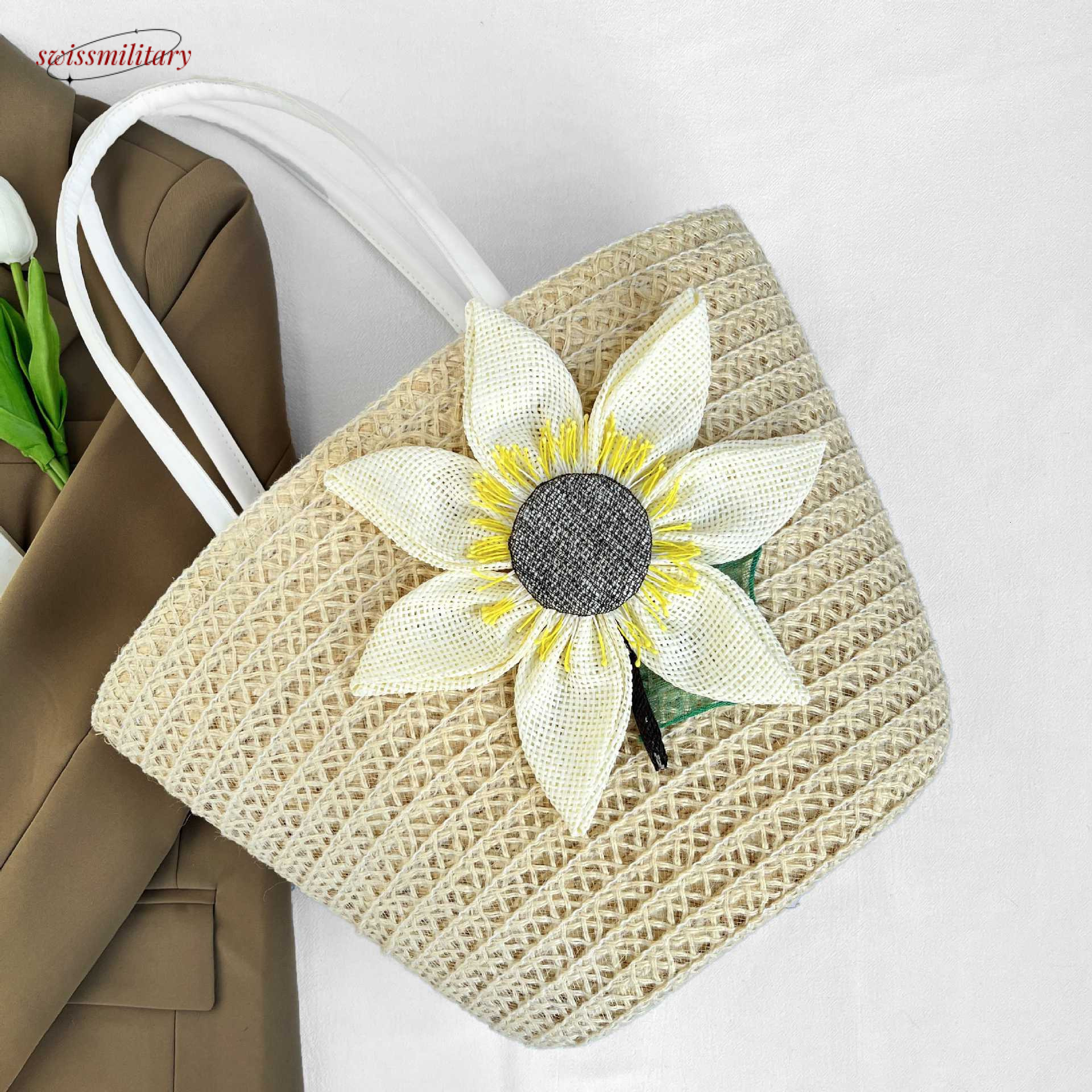 2025 new pastoral straw hemp flower woven beach summer seaside travel holiday shoulder bag #swissmilitary