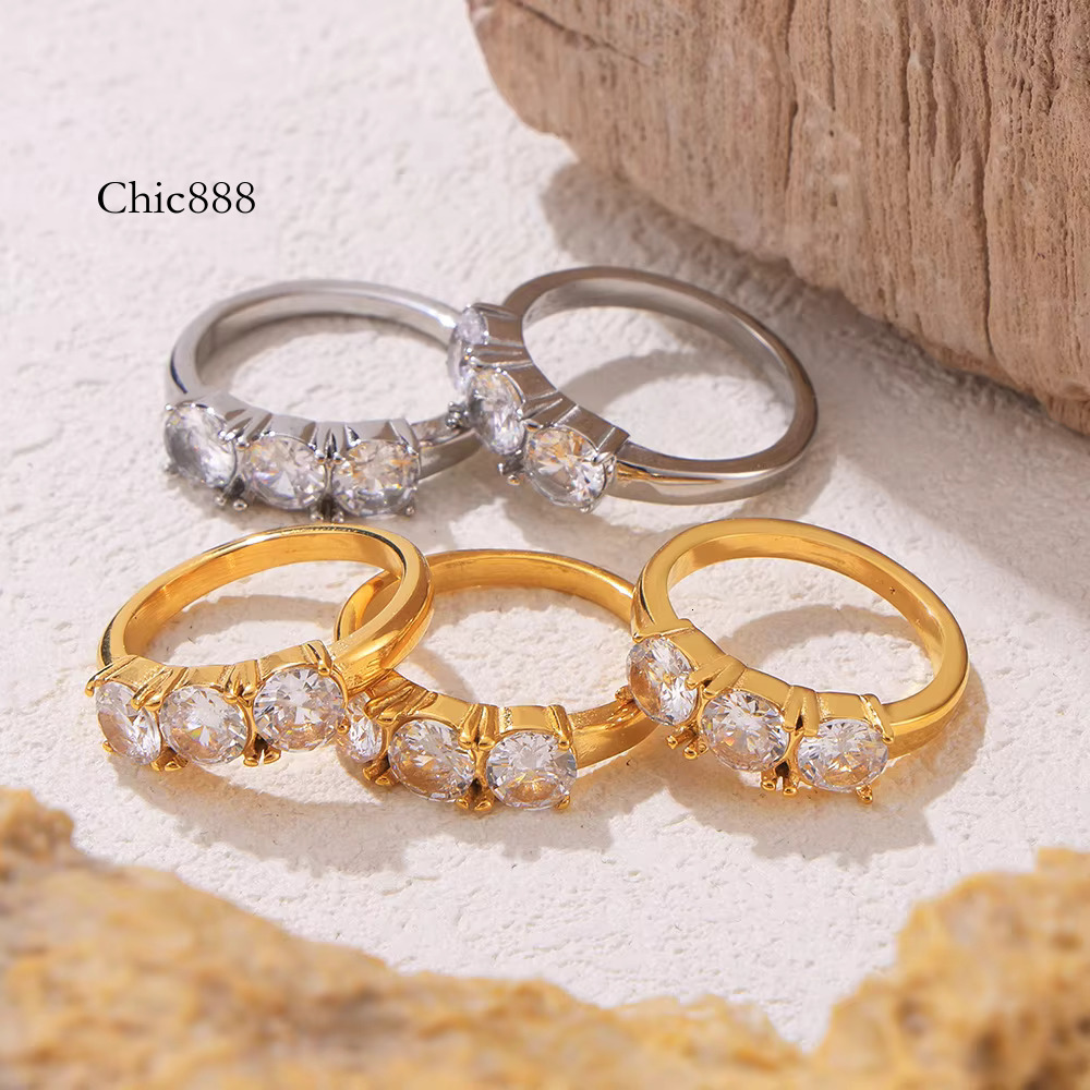 Fashion Trendy Jewelry Circle Cubic Zirconia Bezel Setting Gold Plated Finger Ring Women Girls