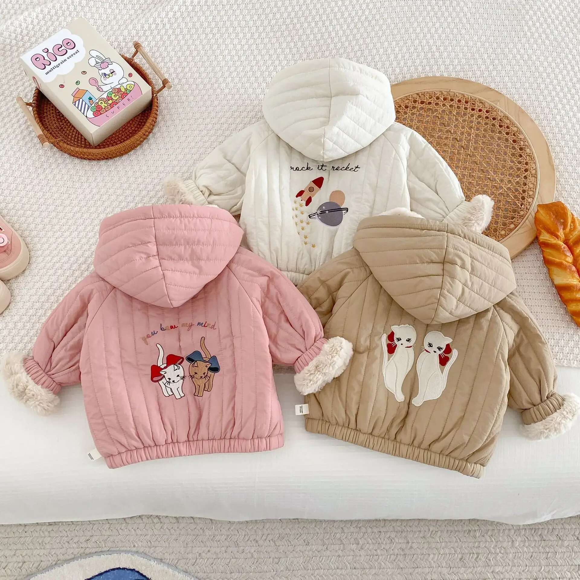 Ddmyshoesvip Winter New In Kids Baby Girls Boys Thicken Plush Warm Top Outwear Children Hooded Cartoon Zipper Jacket