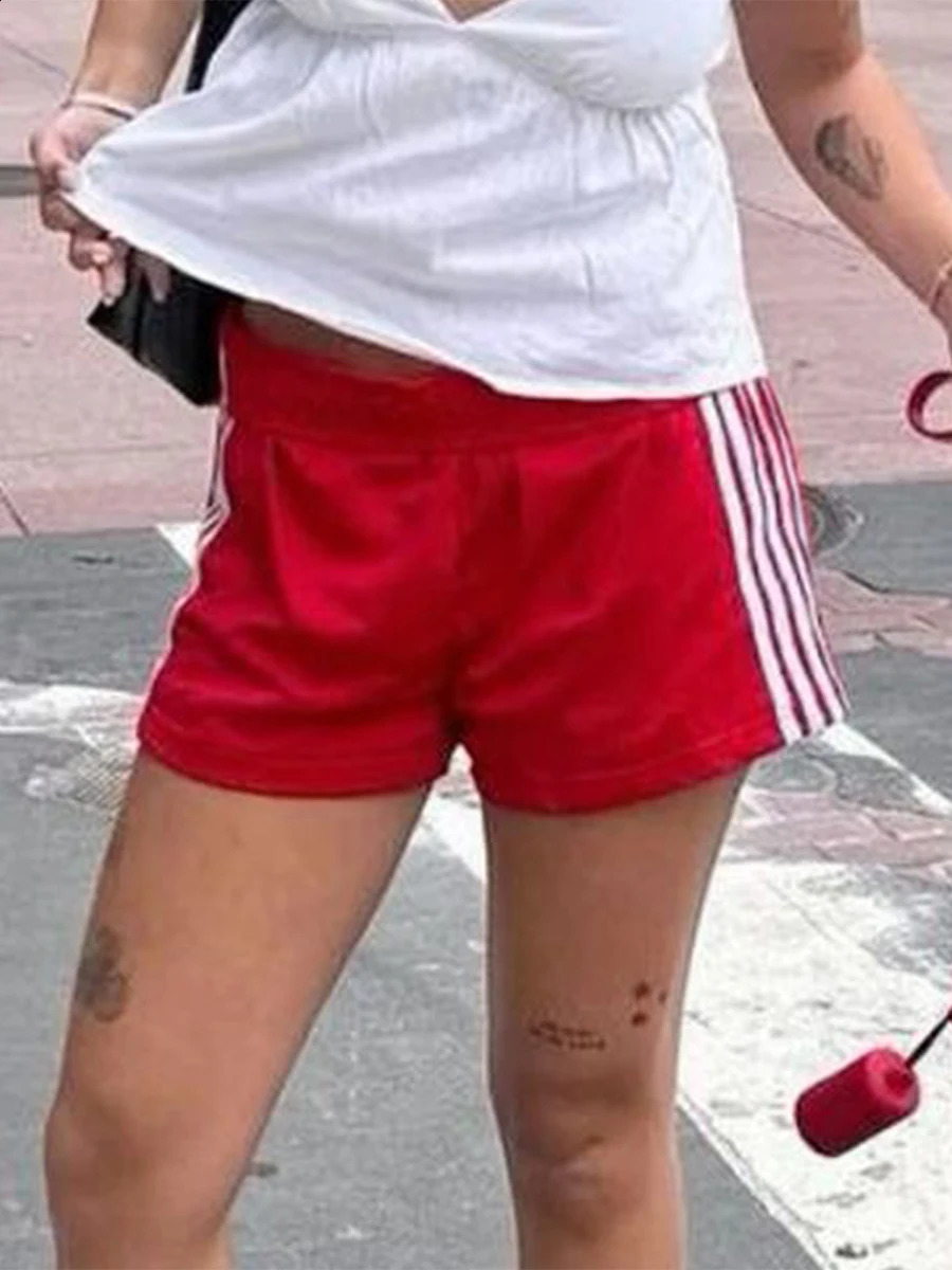 Y2K Striped Sweat Shorts Women Clothing Smocked Waist Lounge Shorts Comfy Yoga Running Shorts Cute Sporty Bike Shorts 250224