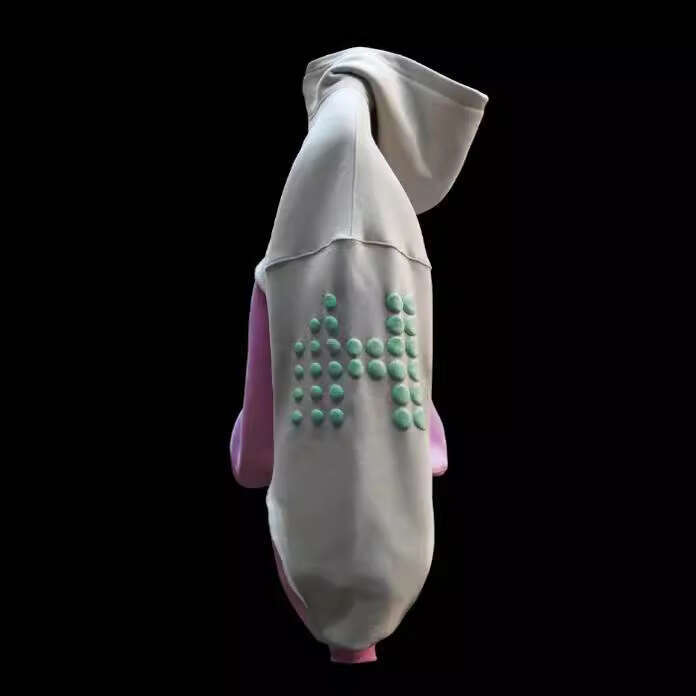 American college style letter foam printed spliced contrasting color unisex hooded sweatshirt