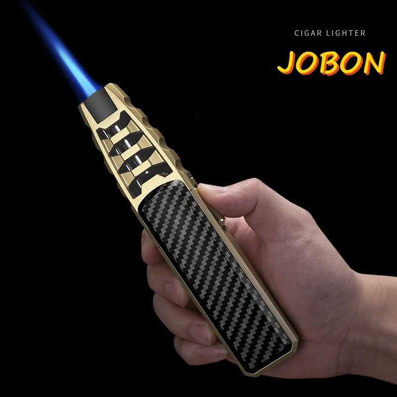 JOBON Metal Outdoor Windproof Butane Gas Lighter Turbine Torch Blue Flame Strong Fire Pistol Kitchen BBQ Baking Camping ToolsT250301