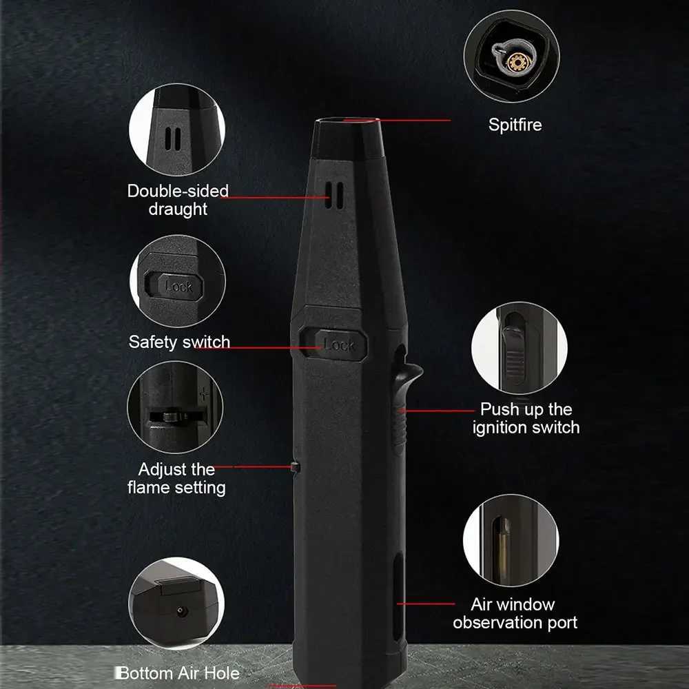 Butane Torch Lighter Refillable Pen Butane Lighter Adjustable Jet Flame Lighter Grill BBQ Candle Camping Portable Ignition GunT250301