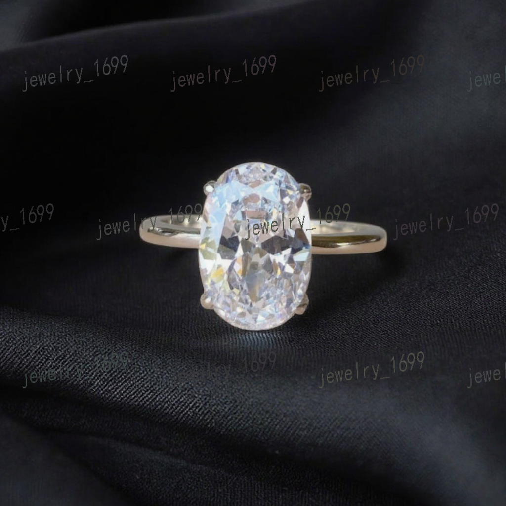Moissanite Ring Oval VVS Iced Out 1-4 CT for Women 925 Silver White Gold Plated Bling Engagement Ring