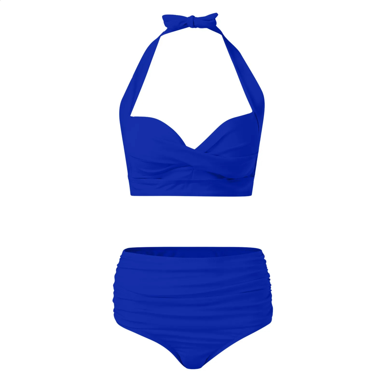 Ladies Vintage Swimsuit Two Piece Retro Halter Ruched High Waist Bikini Set Tankini Swimwear For Women Sumemr swimsuit women 250227