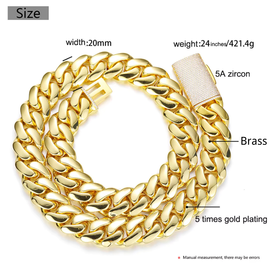 Wholesale Hip Hop jewelry 14K real gold plated heavy solid Miami Cuban necklace Men's necklace