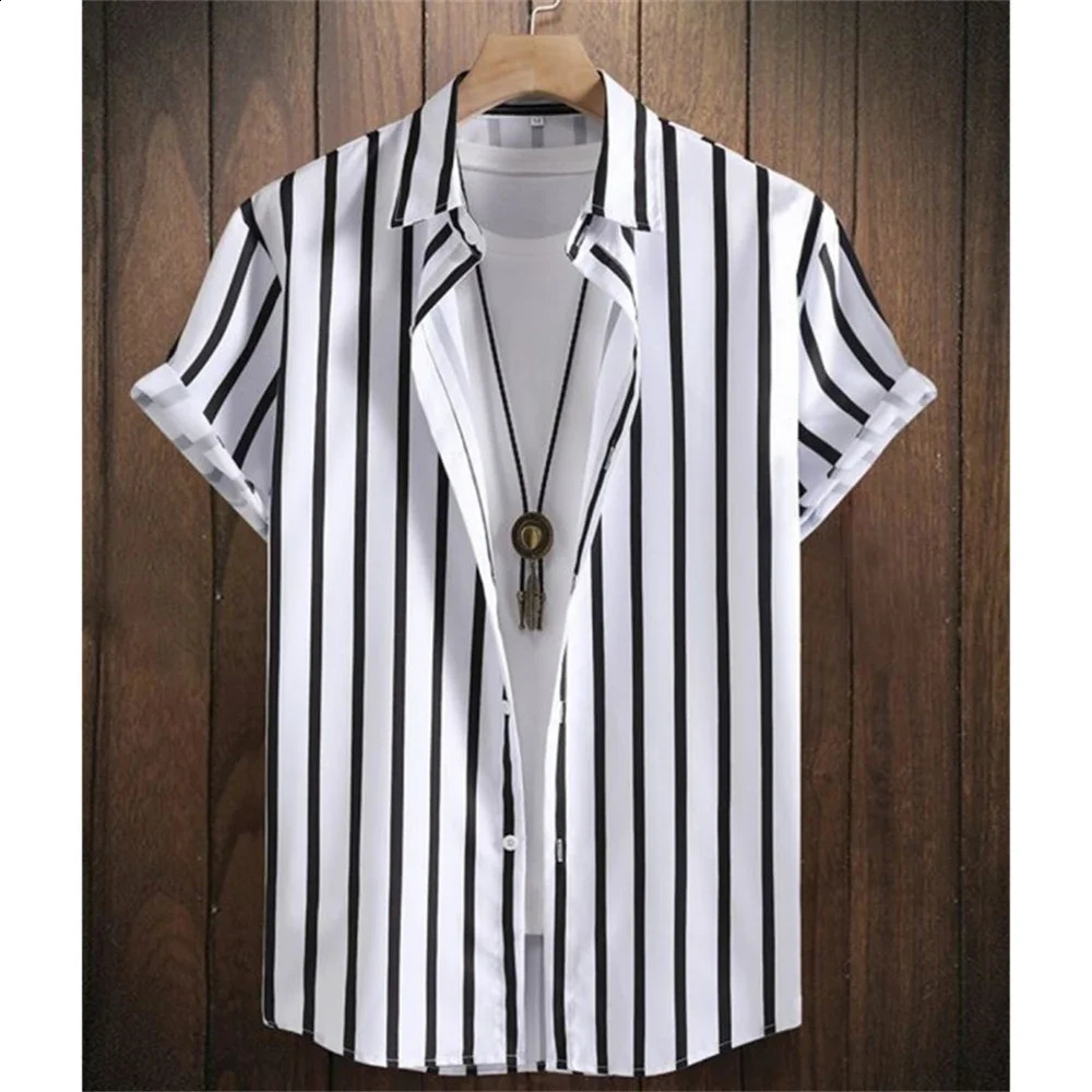 Hawaiian Beach Shirts Summer Men Shirt 3D Print Vintage Stripe Shirt Men Fashion Streetwear Short Sleeve Blouse Vocation Clothes 250224